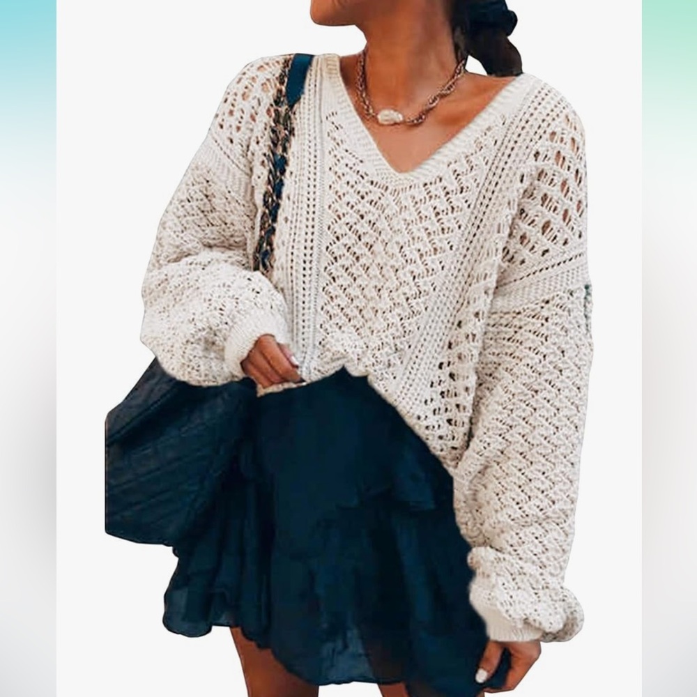 Women's Cream Crochet Sweater